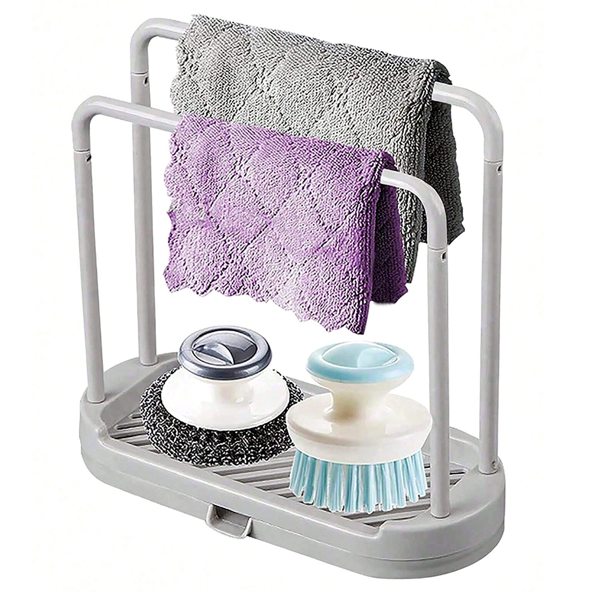 1pc Grey Kitchen Sink Rack Tray Organizer Stand, Kitchen Countertop Rust Proof Sink Accessories, for Sponge, Dish Cloth, Rag, Brush, Scrubber Storage Holder., Kitchen Sink Accessories