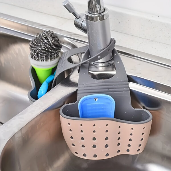 Multi-Compartment Sink Caddy - Hanging Kitchen Organizer with Quick-Drain Design, Space-Saving Durable Plastic Storage Box for Sponges, Brushes, Soap & Scrubbers, Kitchen Sink Organizer, Perforated Drainage System, Sponge Holder, Compact Design, Sturdy Construction, Small Space Living