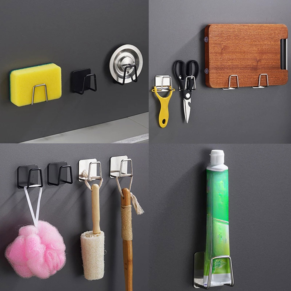 Highly Rated Stainless Steel Kitchen & Bathroom Organizing Set - 2/4/6pcs Set, Including Sink Drain Rack And Sponge Rack With Hooks, Suitable For Cleaning Supplies, Polished Finish, Wall-mounted Design