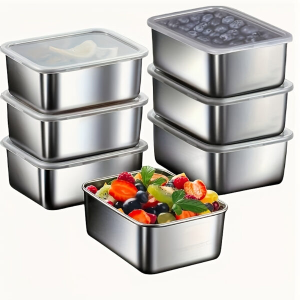 3pcs Stainless Steel Food Storage Containers with Lids - Leak-Proof, Stackable, Perfect for Camping, Picnics, Office & School Use, Ideal for Salads and Snacks, Picnic Essentials|Stackable Containers|Durable Food Storage, Food Storage Containers