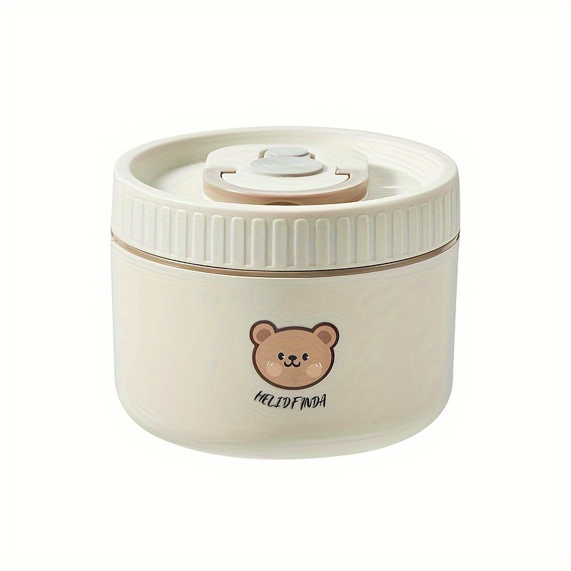 1pc Stainless Steel Insulated Lunch Box with Microwave-Safe Soup Bowl, Portable Multi-Layer Sealed Bento Box for Students & Office Workers, Cute Bear Design, Hand Wash Recommended, Round Shape, No Power Required, Kitchen & Dining Storage,Back to School