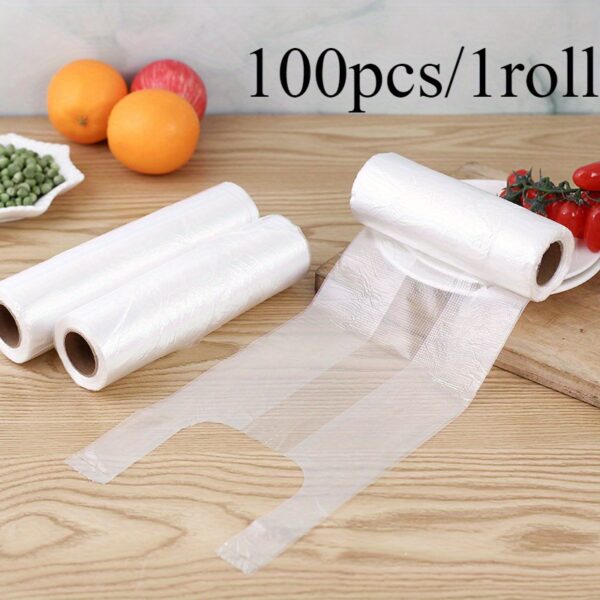 100pcs Transparent Food-Grade PE Material Vacuum Sealer Bags - Roll of 89.92cm x 54.1cm x 4.06cm - Perfect for Kitchen, Refrigerator & Microwave Use - Keep Food Fresh & Save Space on Cabinets