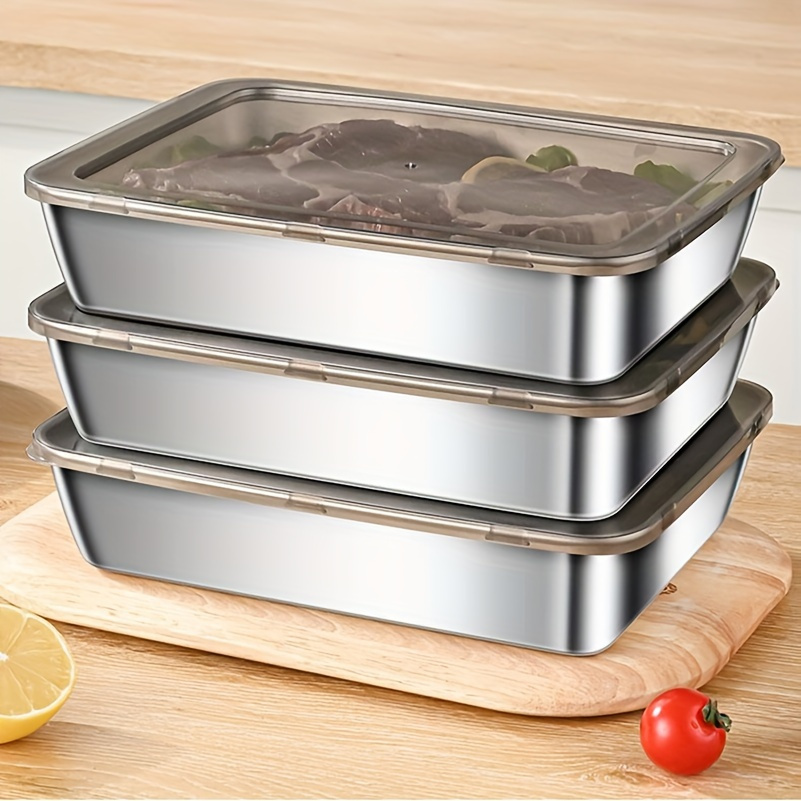 2/3-Pack Stainless Steel Food Storage Containers, Leak-Proof, BPA-Free, Reusable, Square Shape, Flip Top Lid, Multipurpose, Freezer Safe, Easy to Clean, Stackable for Fruits, Meat, Vegetables - Ideal for Refrigerator, Freezer, Food Storage Room