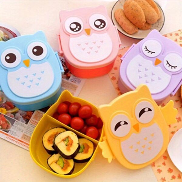 Portable Lunch Box Featuring a Cartoon Owl Design, Made of Safe Plastic, Ideal for Picnics And Students, Complete with Compartments.,Back to School