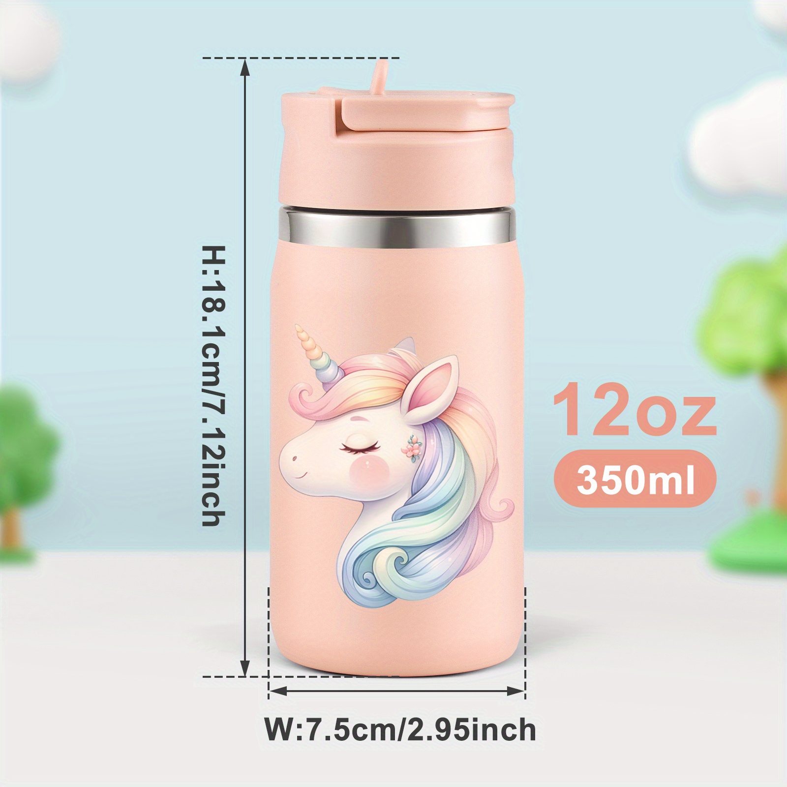 1-pack, Custom 12oz Double-Wall Stainless Steel Insulated Insulated Bottle Bottle with 3D Printed Unicorn Design for Back-to-School Season Gift