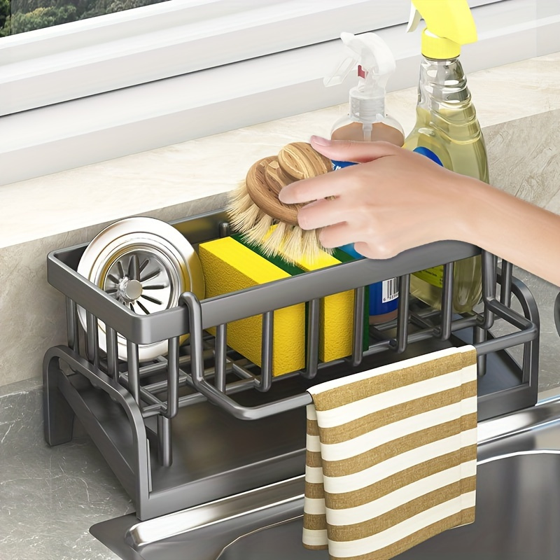 3-in-1 Kitchen Sink Organizer with Dish Rack, Sponge Holder & Soap Dispenser - Space-Saving Plastic Storage for Dishes, Utensils, and Cleaning Supplies, Dish Drying Rack for Kitchen Counter, Utensil Storage, Modern Kitchenware, Durable Plastic