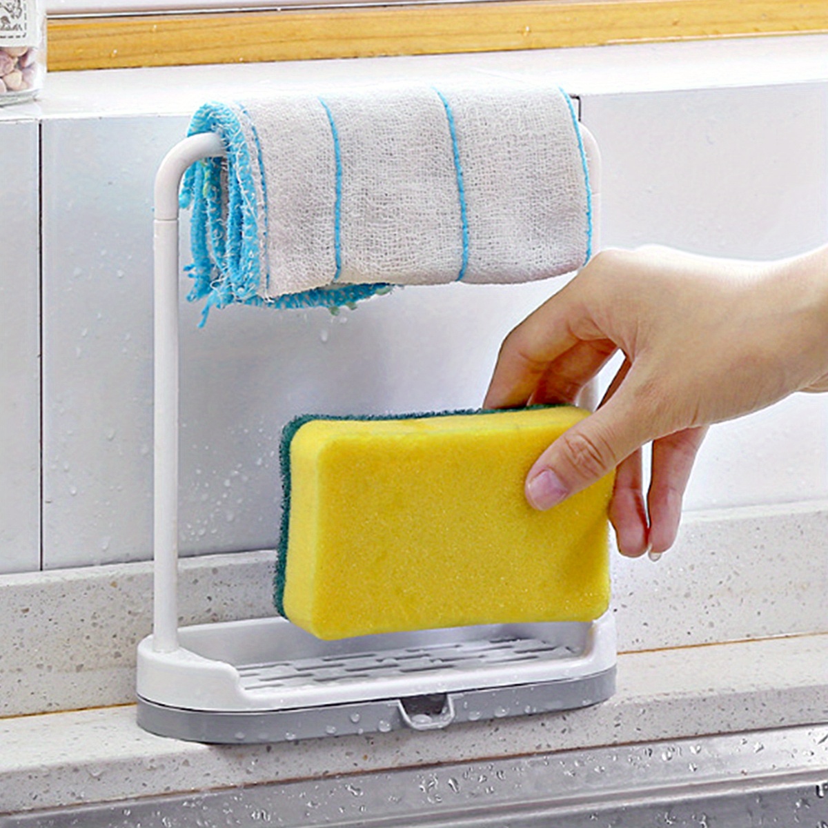 1pc Grey Kitchen Sink Rack Tray Organizer Stand, Kitchen Countertop Rust Proof Sink Accessories, for Sponge, Dish Cloth, Rag, Brush, Scrubber Storage Holder., Kitchen Sink Accessories