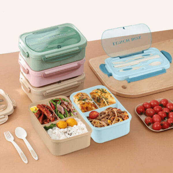 Leak-proof Lunch Box, Meal Box, Salad Box with Cutlery - BPA Free, Microwave Safe, 3 Compartments, Suitable for School, Work and Outdoor Dining, Outdoor Meal Box | Partitioned Lunch Box | Safety Lock Lid,back to school