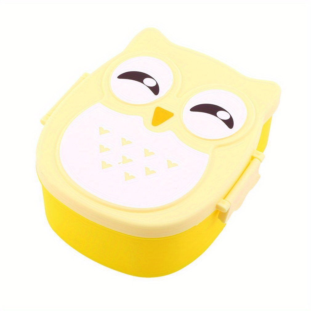 Portable Lunch Box Featuring a Cartoon Owl Design, Made of Safe Plastic, Ideal for Picnics And Students, Complete with Compartments.,Back to School