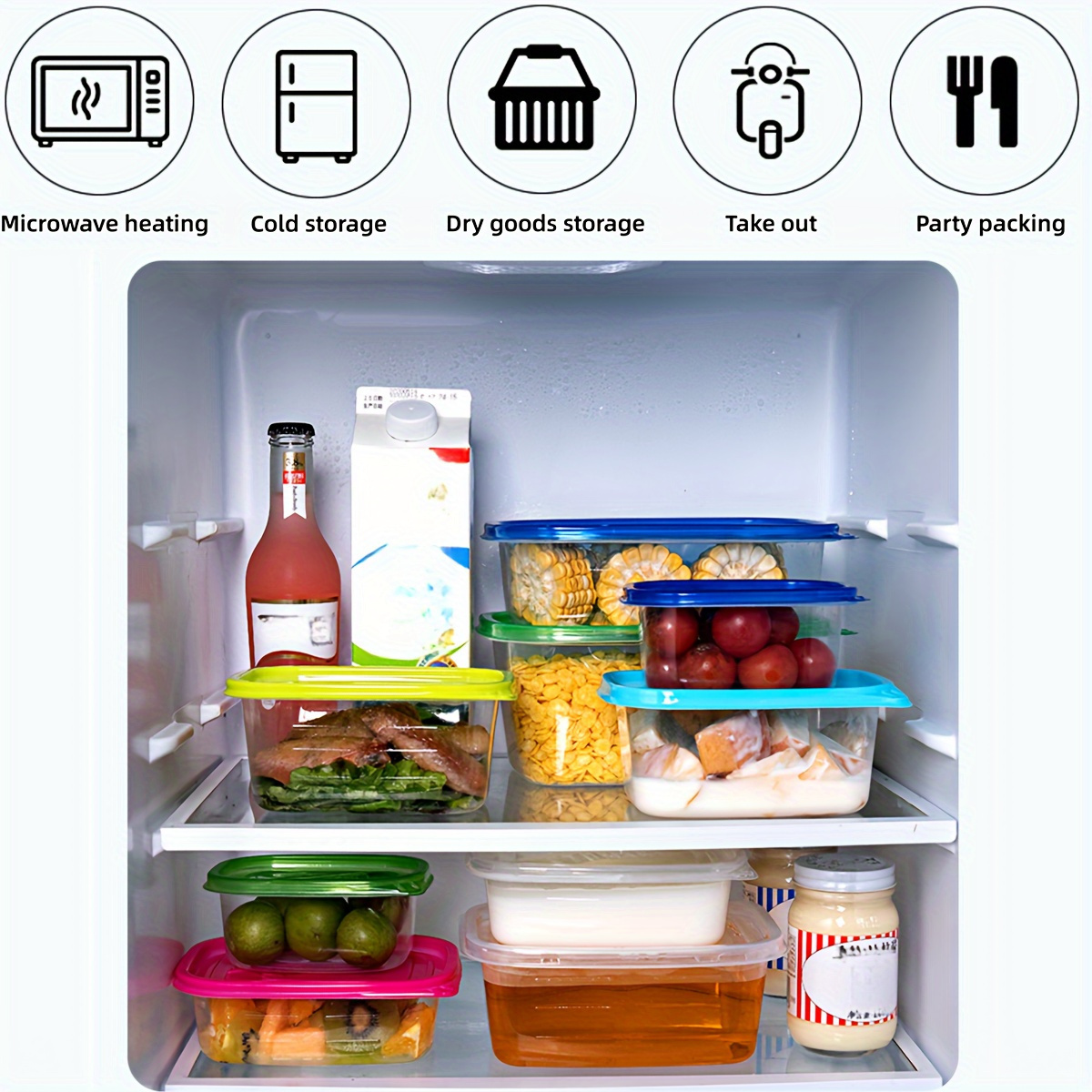 10pcs of Transparent Plastic Food Storage Containers with Blue Lids - Stackable, Reusable, Perfect for Kitchen Organization - Ideal for Grains, Meats, Fruits, Vegetables - Dishwasher and Microwave Safe