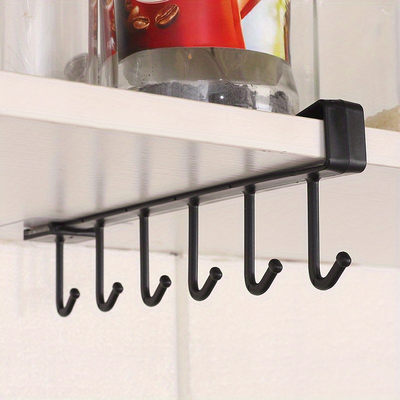 6-Hook Plastic Kitchen Organizer, Contemporary Ceiling Mount Storage Rack for Cups, Mugs & Clothes, Easy Install, Versatile for Kitchen and Dining Area
