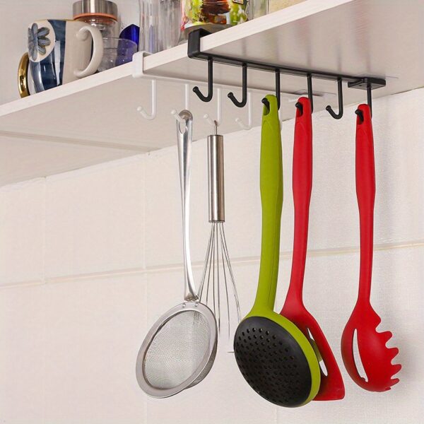 6-Hook Plastic Kitchen Organizer, Contemporary Ceiling Mount Storage Rack for Cups, Mugs & Clothes, Easy Install, Versatile for Kitchen and Dining Area