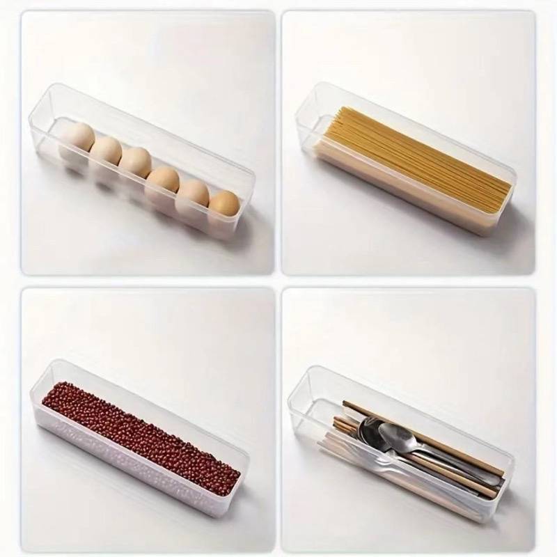 3pcs Stackable Plastic Storage Containers with Lids - Reusable, Ideal for Onions, Celery, Herbs, Garlic, Pasta & Eggs - Essential Kitchen Organizer Boxes, Rectangular, Fridge Safe, Hand Wash Only