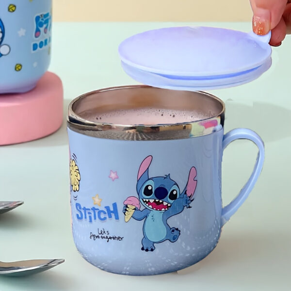 1pc 9.47oz Stainless Steel Insulated Coffee Mug with Handle and Lid - Cute Durable Cup Featuring Stitch & Ice Cream Design, Perfect for Office, Outdoor Use, Hand Wash Only, Ideal Gift, Coffee Bar Accessories
