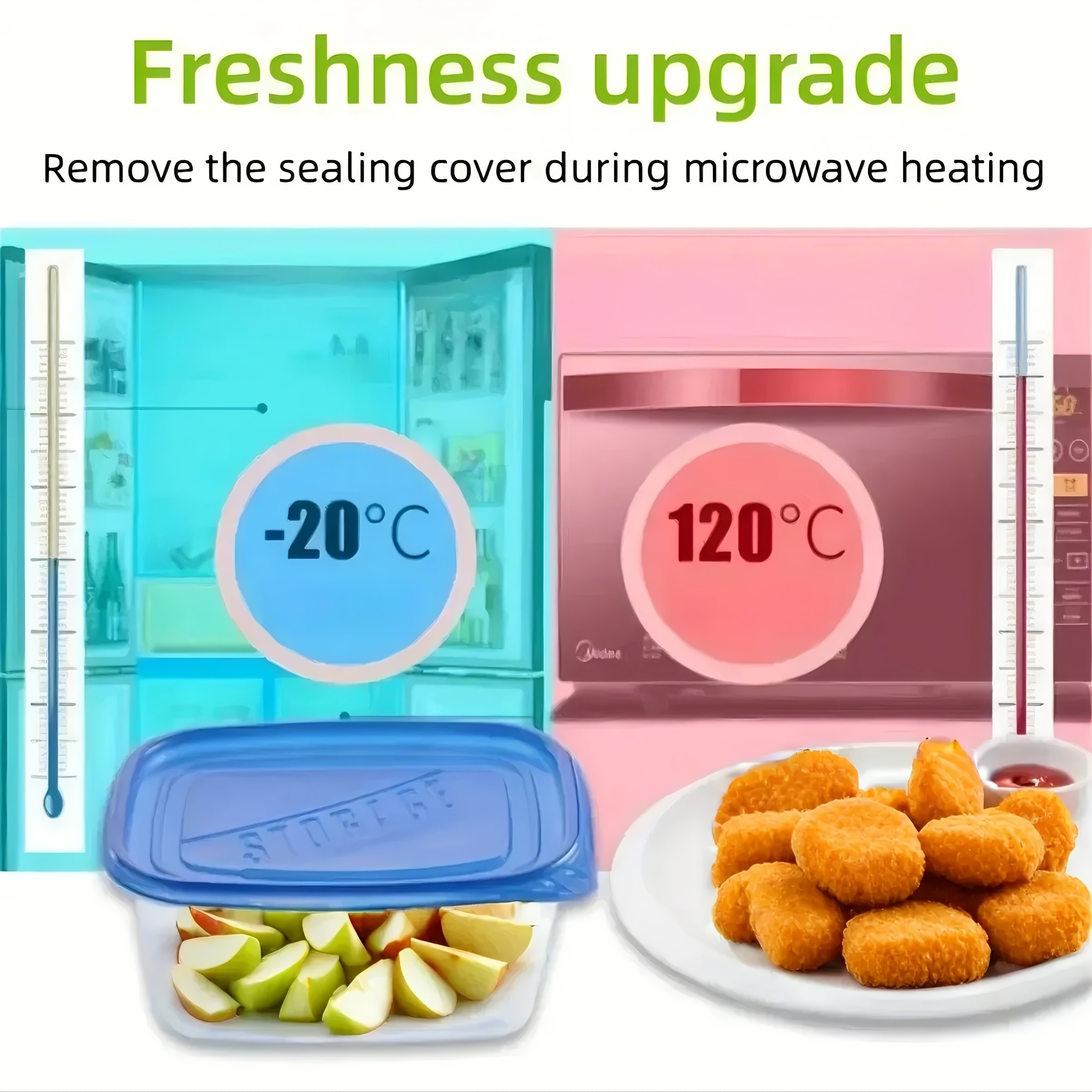 10pcs Stackable Food Storage Container with Lid-Reusable, Free Plastic Lunch Box, Suitable for Grains, Meat, Fruits and Vegetables-Can Be Washed in Dishwasher and Microwave