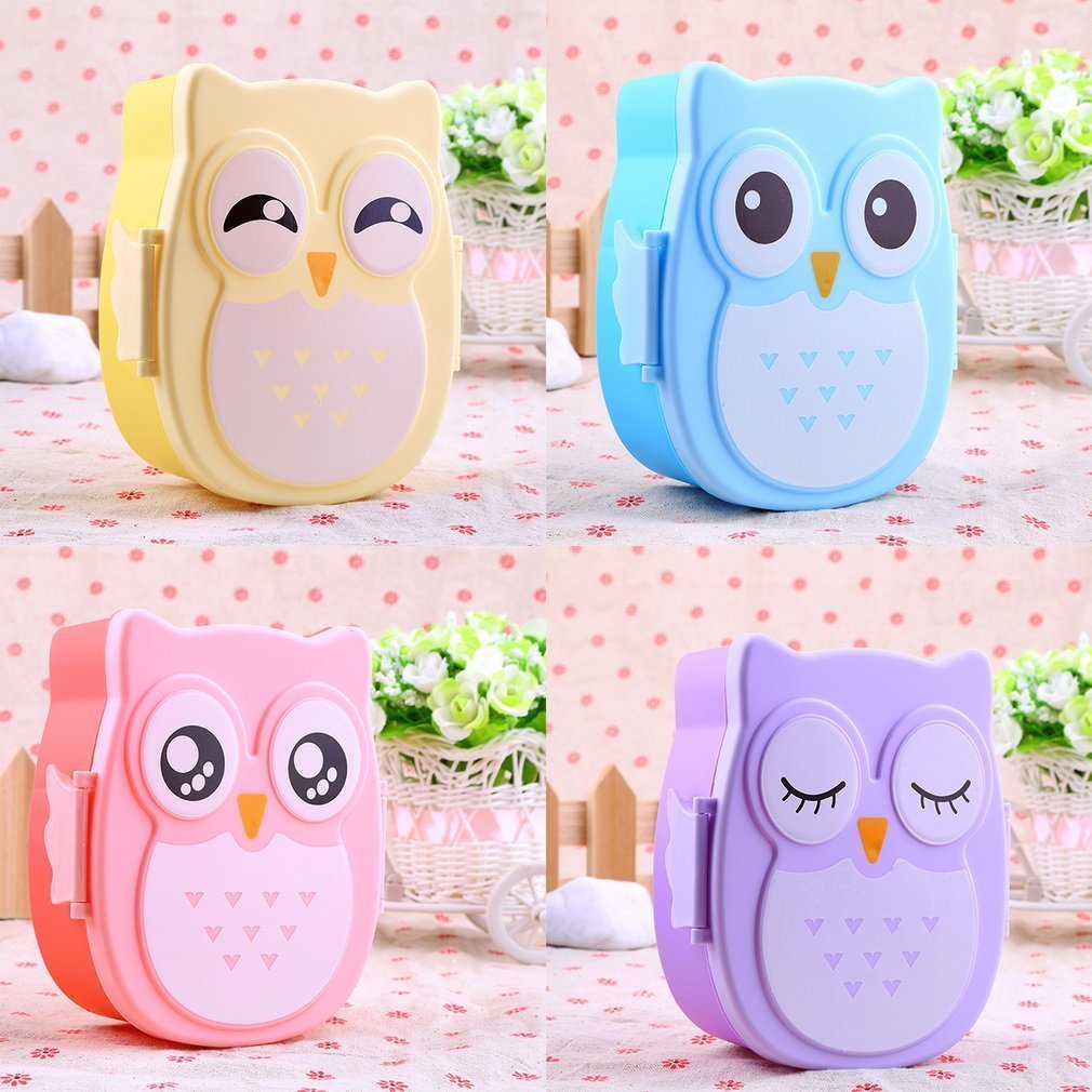 Portable Lunch Box Featuring a Cartoon Owl Design, Made of Safe Plastic, Ideal for Picnics And Students, Complete with Compartments.,Back to School