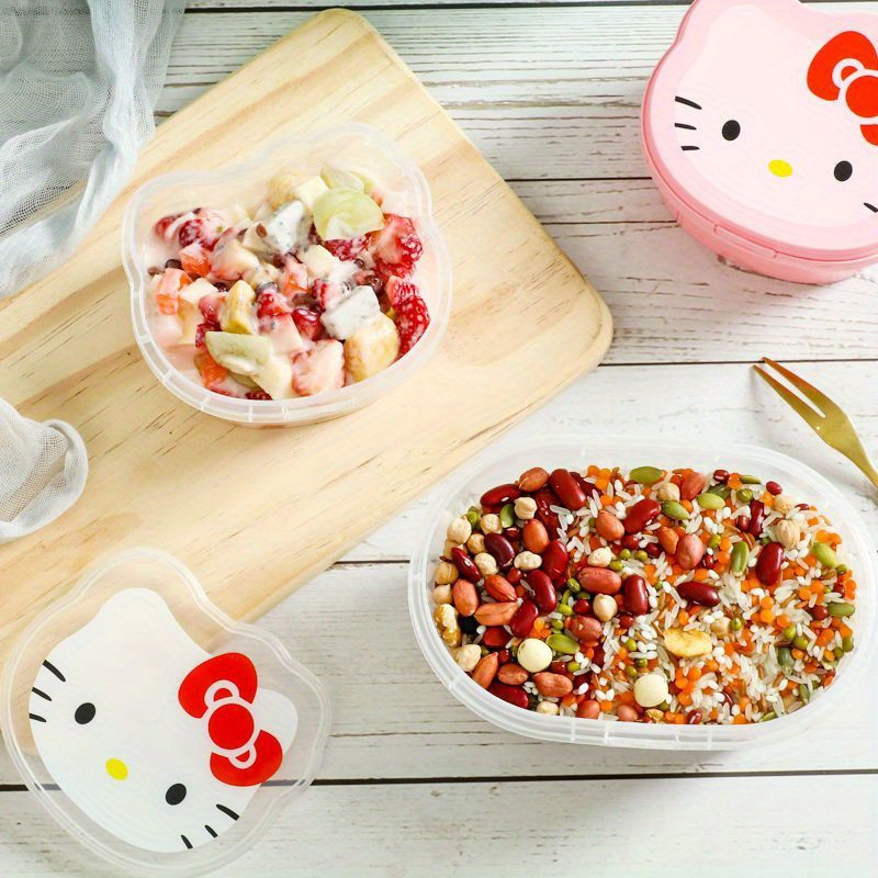 2pcs Hello Kitty Sanrio Bento Box Set - Leak-Proof, Food-Safe Plastic Containers with Lids in Pink & White, Ideal for Snacks, Lunch, and Jewelry Storage,back to school