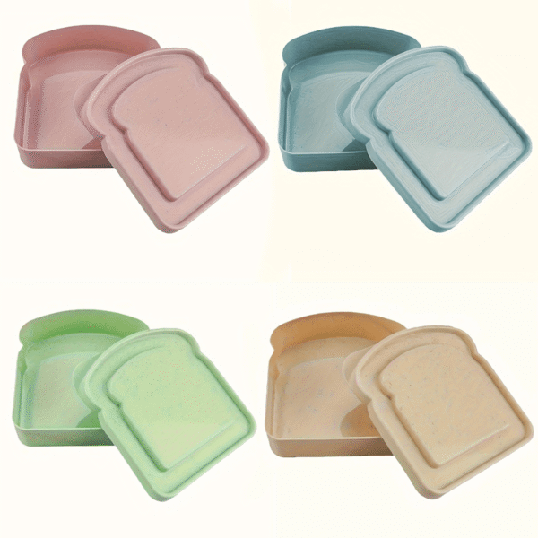 2pcs Wheat Straw Bread Boxes, Reusable Rectangle Flip Top Sandwich Storage Containers, Portable for Outdoor and Kitchen Use