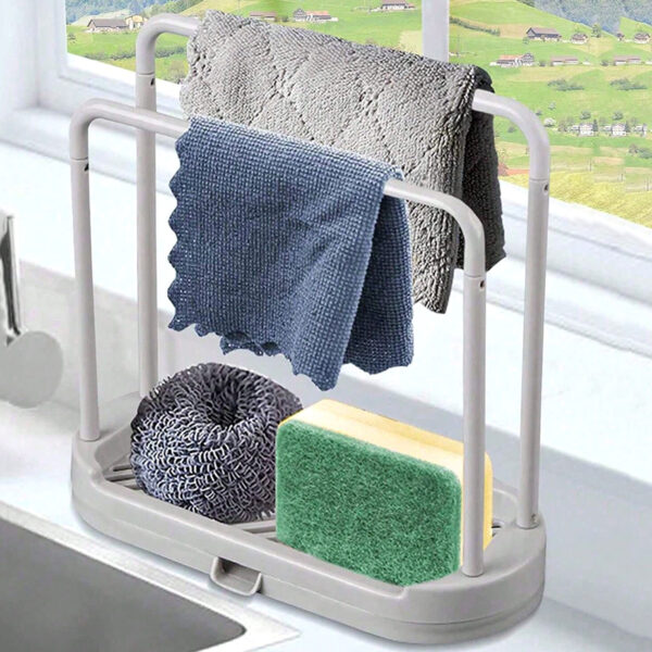 1pc Grey Kitchen Sink Rack Tray Organizer Stand, Kitchen Countertop Rust Proof Sink Accessories, for Sponge, Dish Cloth, Rag, Brush, Scrubber Storage Holder., Kitchen Sink Accessories